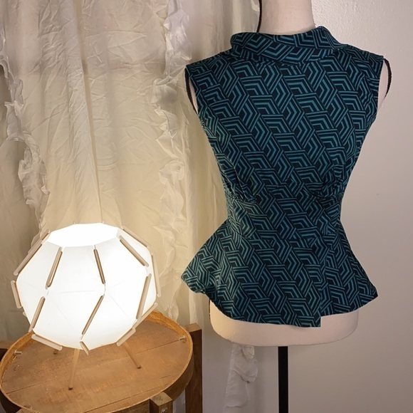 Closet London Green Black Sleeveless Collared Back‎ Zip Top Size 10 - Picture 1 of 7